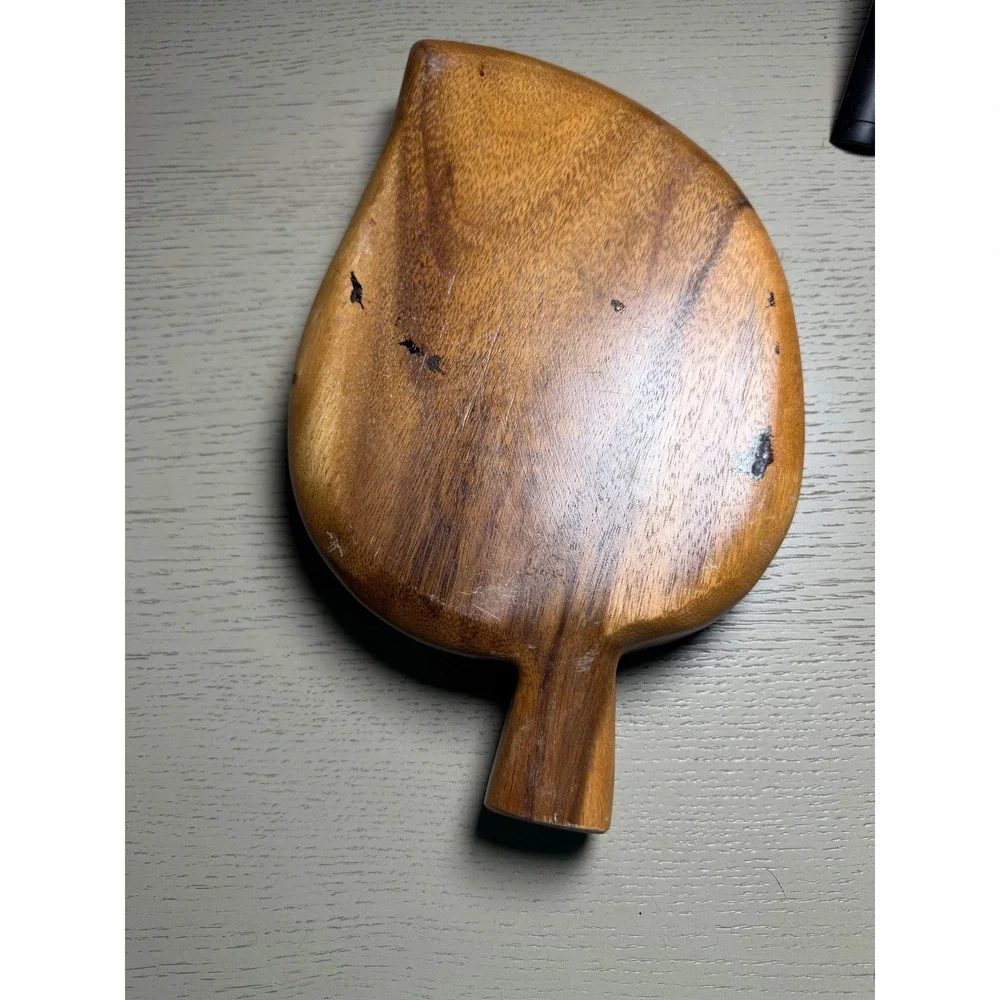 Vintage Monkey Pod Wood Leaf Serving Tray 3 Compartment Nut Candy Dish